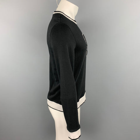 SANDRO Size S Black & White Patch Cotton Crew-Neck Pullover Sweatshirt