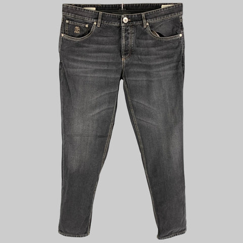 BRUNELLO CUCINELLI Size 34 Grey Distressed Cotton Regular Jeans