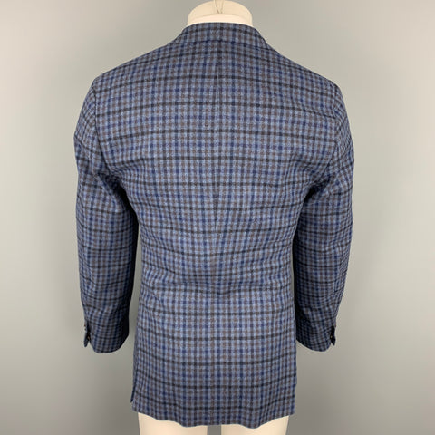 SARTORIA PARTENOPEA Size 40 Navy & Blue Plaid Wool / Cashmere Sport Coat