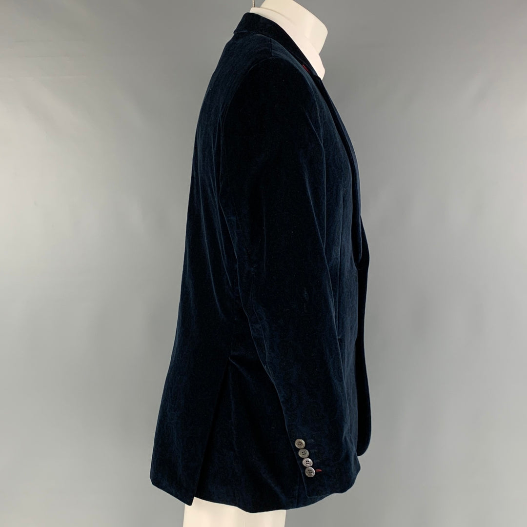 LIPMAN & SONS Size 42 Navy Paisley Cotton Velvet Sport Coat