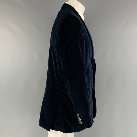 LIPMAN & SONS Size 42 Navy Paisley Cotton Velvet Sport Coat
