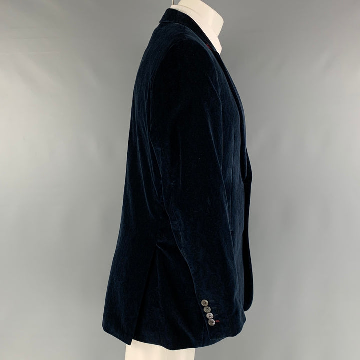 LIPMAN & SONS Size 42 Navy Paisley Cotton Velvet Sport Coat
