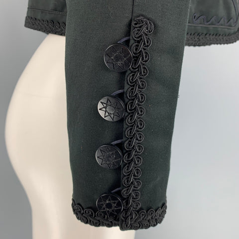 YVES SAINT LAURENT RIVE GAUCHE Size 8 Black Cotton Ribbon Jacket Blazer