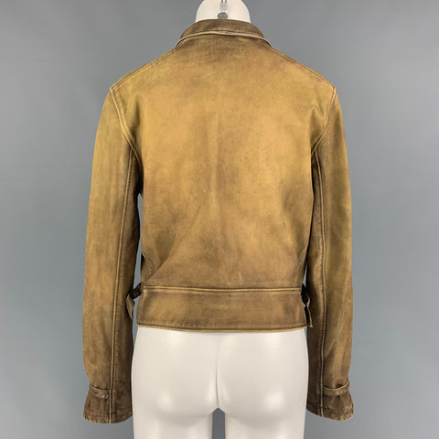 RALPH LAUREN Talla M Chaqueta recortada desgastada de cuero color canela