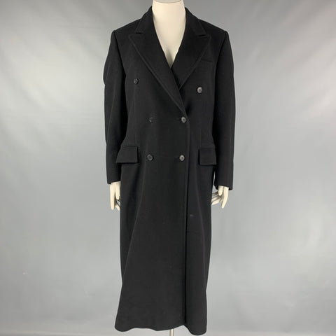 Vintage HERMES Size 10 Black Cashmere Double Breasted Coat