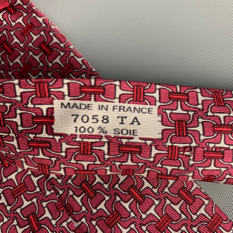HERMES 7058 TA Purple White Equestrian Silk Tie