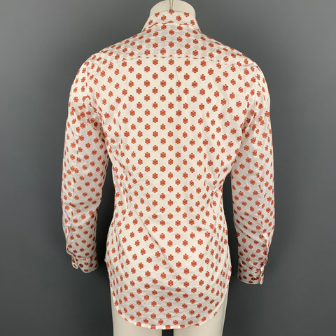 VIVIENNE WESTWOOD MAN Size M White & Brown Textured Cotton Long Sleeve Shirt