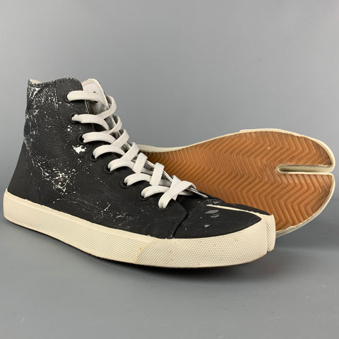 MAISON MARGIELA Size 10 Black Silver Painted Canvas High Top Tabi Sneakers