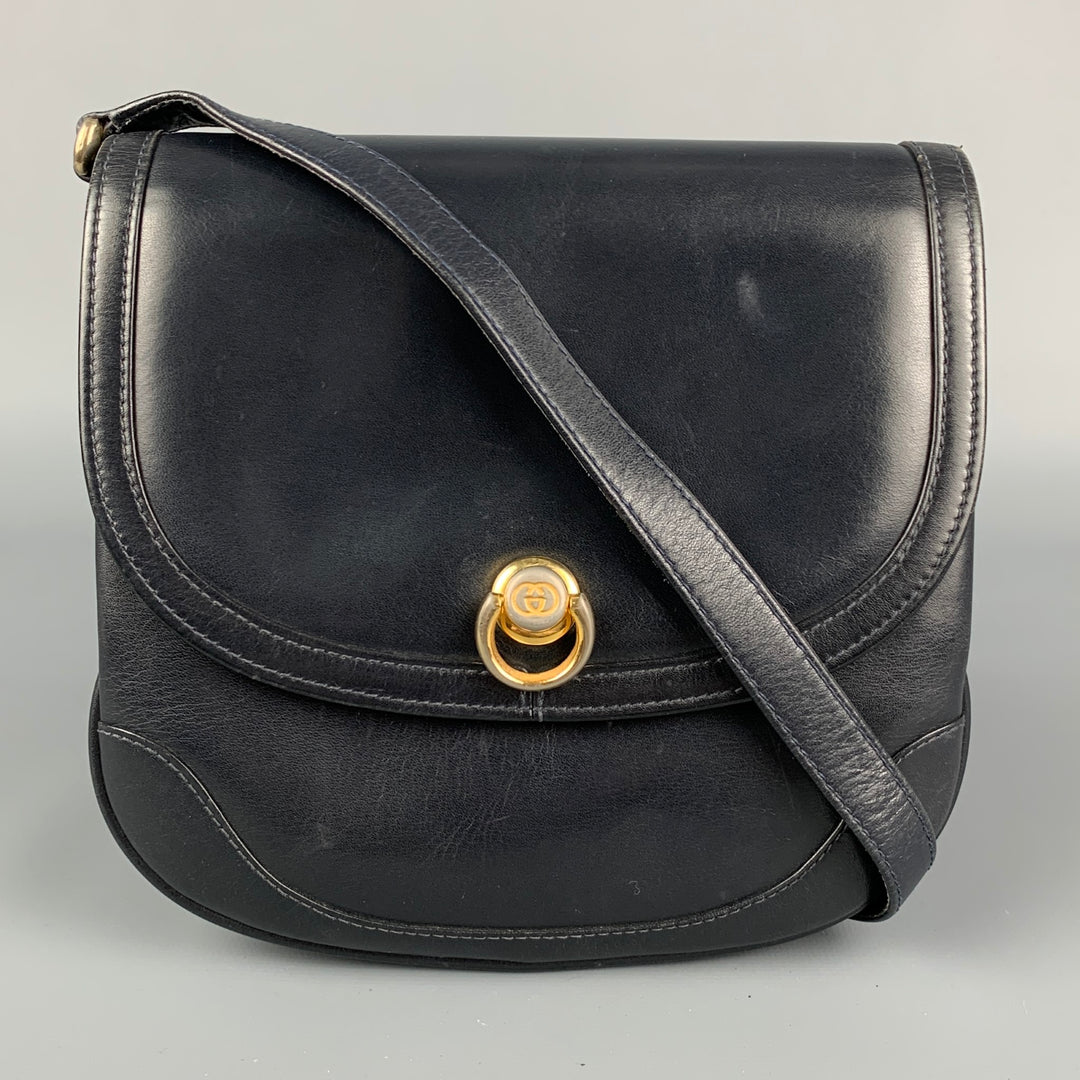 Vintage GUCCI Black Leather Shoulder Handbag