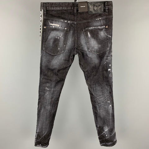 DSQUARED2 Size 32 Black Distressed Denim Button Fly Skater Jeans
