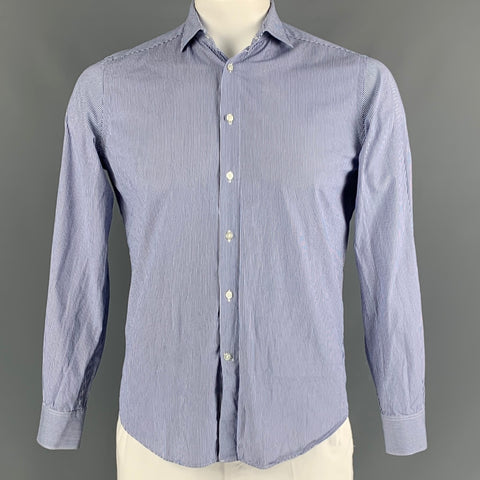BOGLIOLI Size 42 Blue & White Stripe Cotton Button Down Long Sleeve Shirt