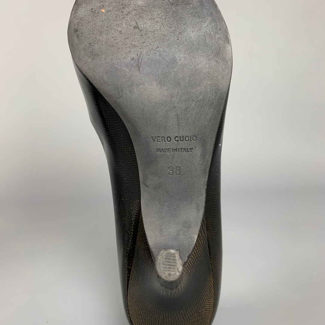 LANVIN for H&M Size 8 Bronze & Black Textured Patent Leather Pumps