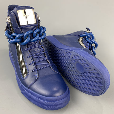 GIUSEPPE ZANOTTI Taille 10 Baskets montantes en cuir bleu uni