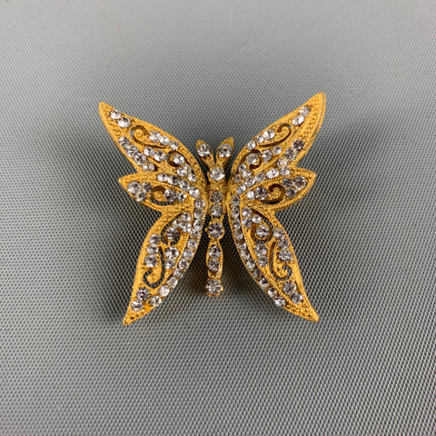 Vintage BARRERA Gold Rhinestones Butterfly Brooch