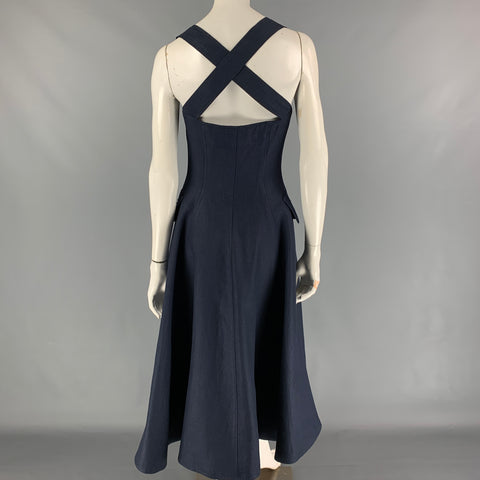 OSCAR DE LA RENTA Size 8 Navy Criss Cross Shoulder Straps Dress