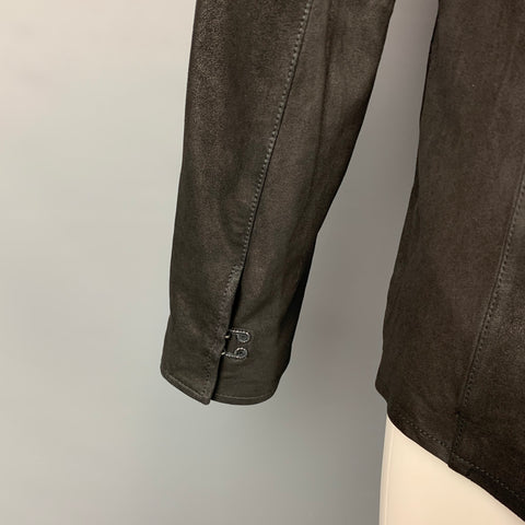 JOHN VARVATOS Size S Black Distressed Suede Notch Lapel Jacket