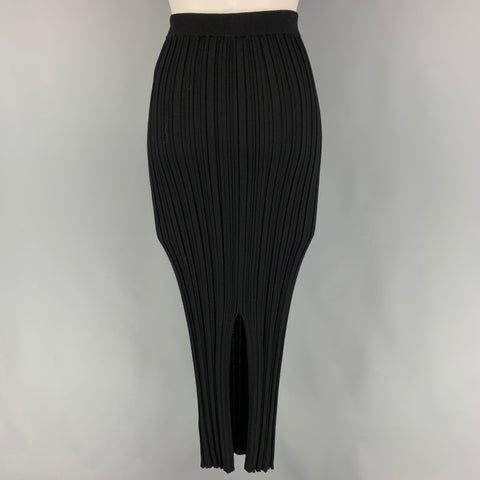HELMUT LANG Size L Black Merino Wool Blend Ribbed Pencil Long Skirt