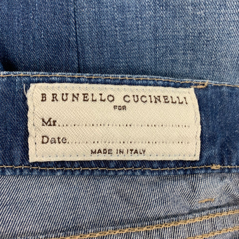 BRUNELLO CUCINELLI Size 34 Blue Washed Cotton Button Fly Jeans