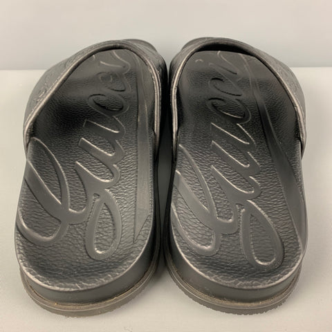 GUCCI Size 12 Black Monogram Leather Slide Sandals