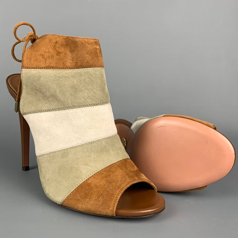 AQUAZZURA Size 8.5 Grey & Tan Color Block Suede Open Toe Boots