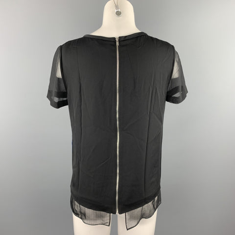 DIANE VON FURSTENBERG Size 6 Black & Blue Rhinestone Rayon / Silk Layered Blouse
