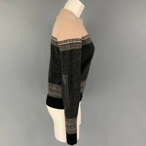 GAULTIER2 Size M Black Khaki Wool Fair Isle Crew-Neck Pullover