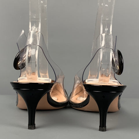 GIANVITO ROSSI Taille 6.5 Escarpins à talons chaton en cuir verni en acétate transparent noir