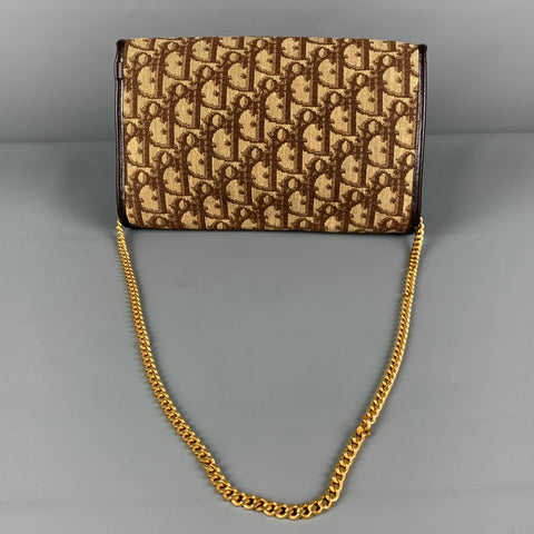 Vintage CHRISTIAN DIOR Brown Beige Monogram Canvas Leather Handbag