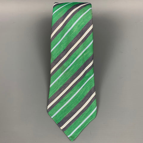 KITON Green & Grey Stripe Narrow Tie