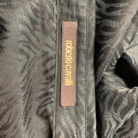 ROBERTO CAVALLI Size L Black Two Toned Cotton / Silk Long Sleeve Shirt
