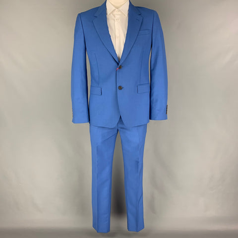 ALEXANDER MCQUEEN Size 40 Blue Wool Mohair Notch Lapel Suit