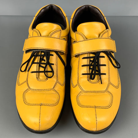 PRADA Size 8.5 Yellow Contrast Stitch Leather Split Toe Lace Up Shoes