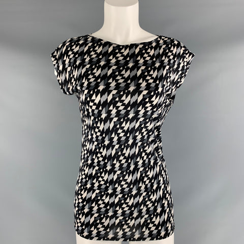 FENDI Size 8 Black & White Nylon Graphic Casual Top