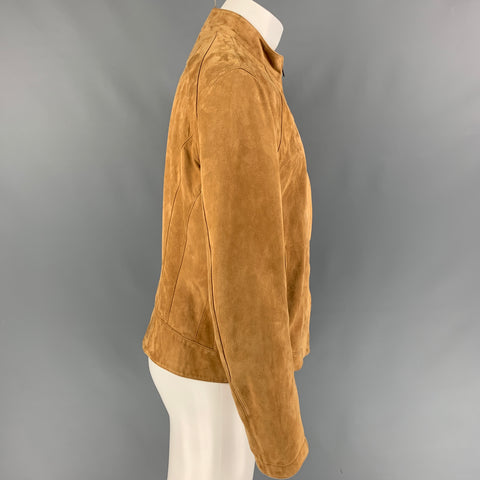 BRUNELLO CUCINELLI Size L Tan Leather Zip Up Jacket