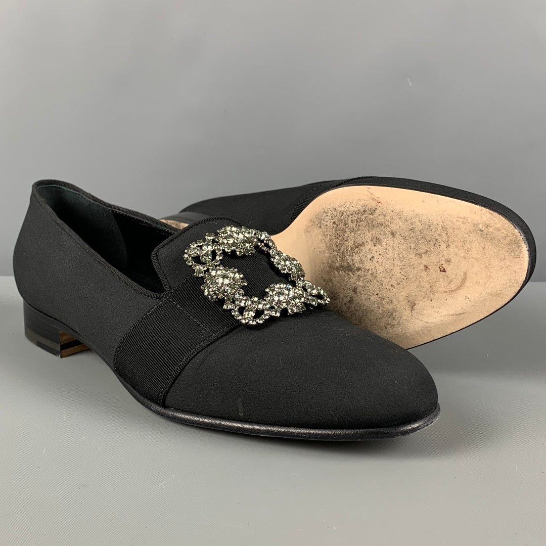 MANOLO BLAHNIK Size 9 Black Applique Silk Slip On Loafers