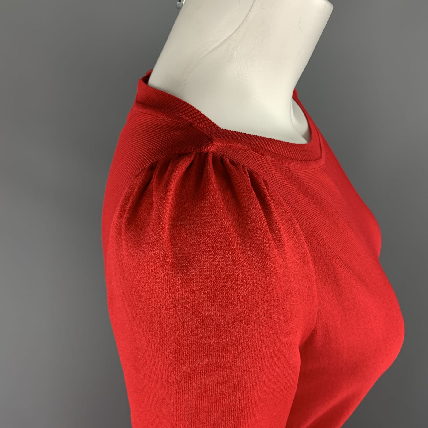 VALENTINO Size S Red Knit long Sleeve Pleat Flare Skirt Dress