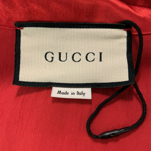 GUCCI Size M Red Multi-Color Graphic Silk  Acetate Short Sleeve Shirt