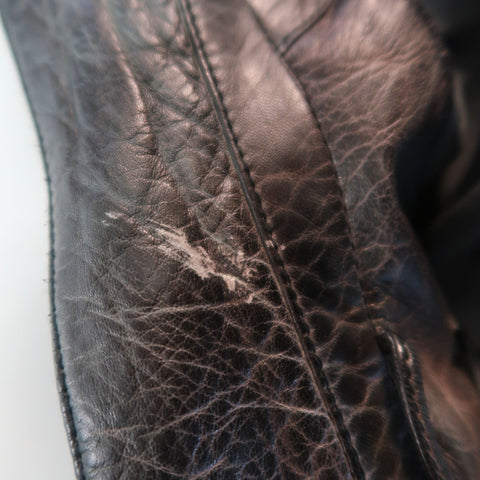 UN SOLO MONDO L Charcoal Distressed Leather Peak Lapel Jacket