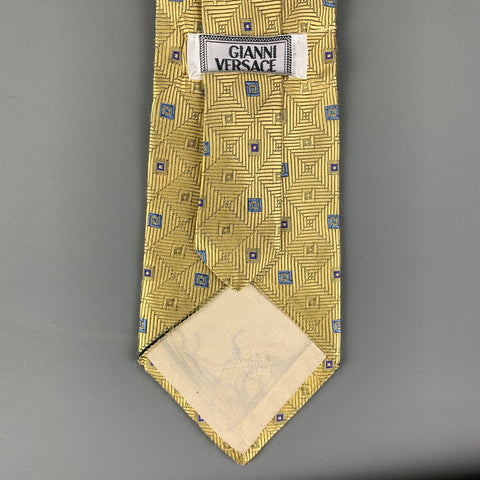 VERSACE Gold &  Blue Squares Silk Tie
