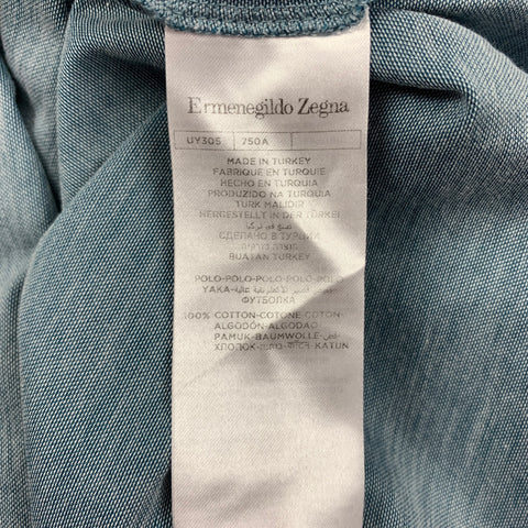 ERMENEGILDO ZEGNA Size S Blue White Heather Cotton Short Sleeve Polo