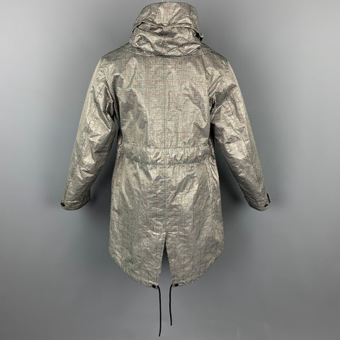 NICK WOOSTER x PAUL & SHARK Size M Black & Cream Checkered Nylon Hooded Coat