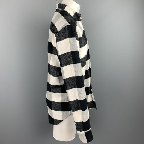 OUR LEGACY Size 40 Black & White Checkered Brushed Cotton Long Sleeve Shirt