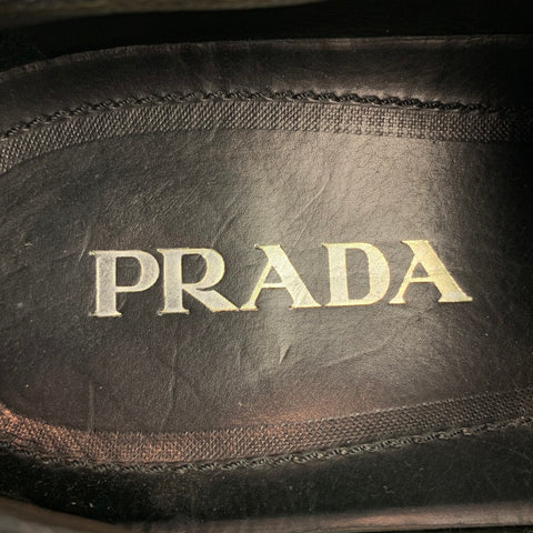 PRADA Size 9 Black & White Color Block Leather Lace Up Shoes