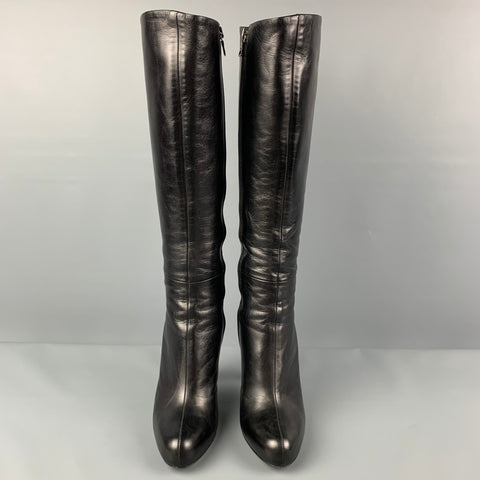 PRADA Talla 6 Botas altas de cuero negro