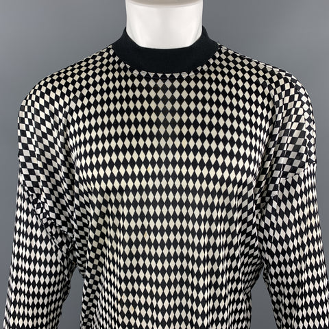 Vintage GIANNI VERSACE Tamaño S Suéter de cuello alto de poliamida rombo blanco y negro