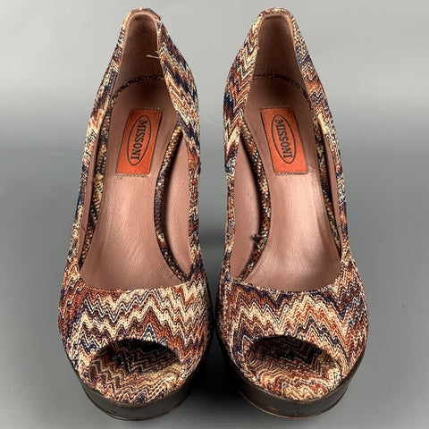 MISSONI Size 8 Multi-Color Zig Zag Platform Pumps