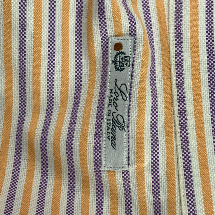 LORO PIANA Size L Purple & Orange Stripe Cotton Button Up Long Sleeve Shirt