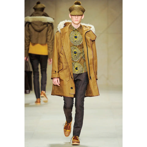 BURBERRY PRORSUM Spring 2012 Size S Yellow & Black Print Cotton Button Up Short Sleeve Shirt