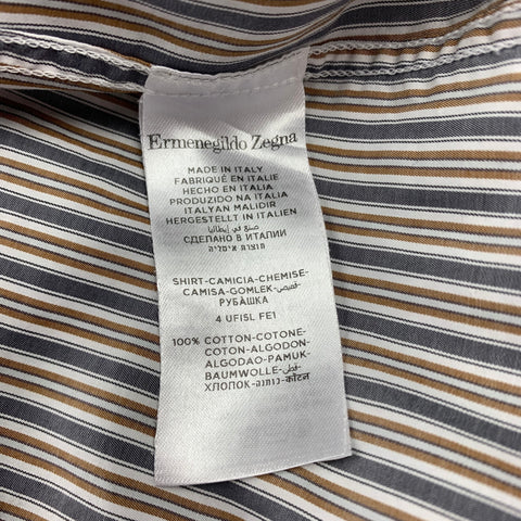 ERMENEGILDO ZEGNA Size XL Rust & Grey Stripe Cotton Button Up Long Sleeve Shirt