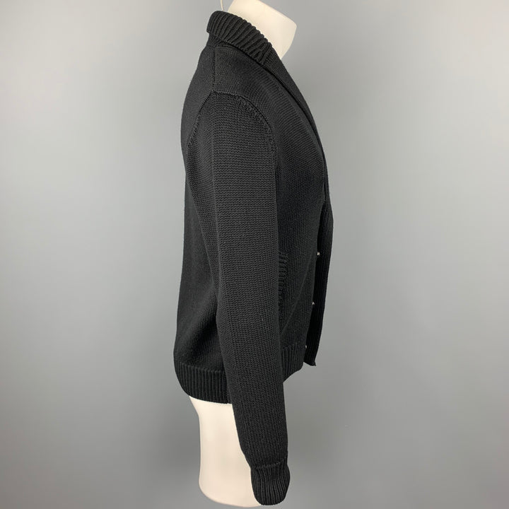 ARMANI COLLEZIONI Size S Black Knitted Virgin Wool Shawl Collar Knitted Cardigan